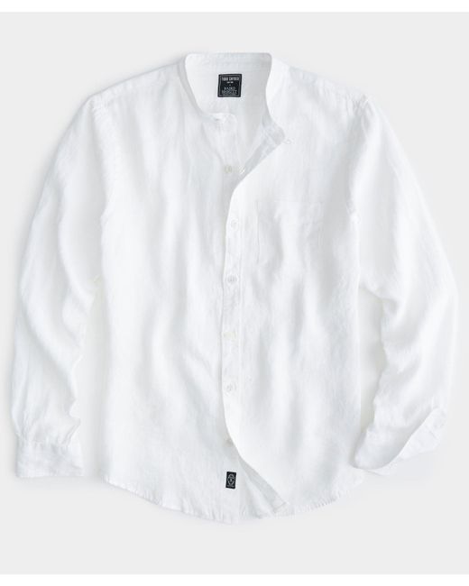 Todd Snyder White Irish Linen Band Collar Long Sleeve Shirt for men