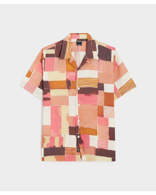 Todd Snyder Pink Watercolor Camp Collar Shirt for men