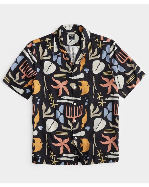 Todd Snyder Black Aquatic Abstract Camp Collar Shirt for men