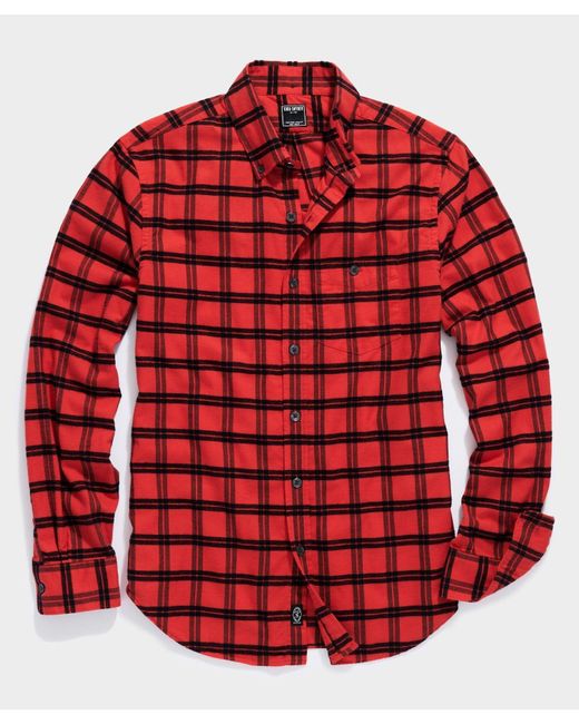 Todd Snyder Red And Black Plaid Flannel Shirt for men