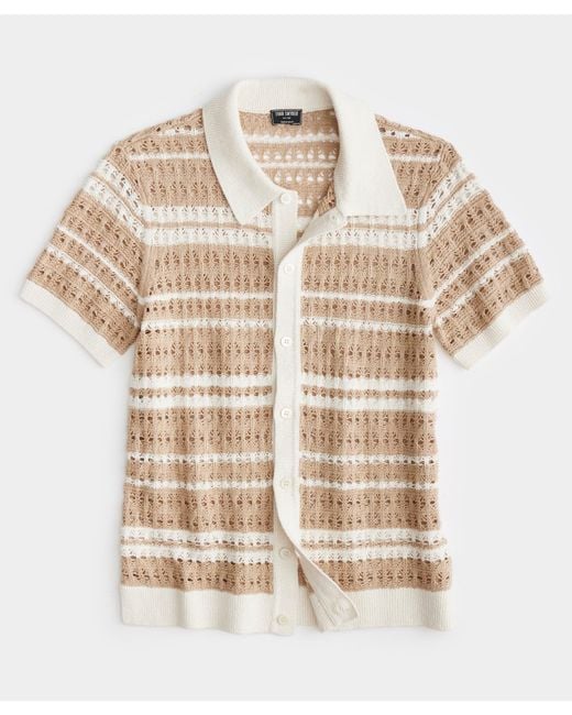 Todd Snyder Open-knit Stripe Full-placket Polo in Natural for Men | Lyst