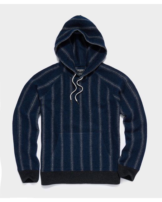 Todd Snyder Blue Boucle Vertical Stripe Wool Pullover Hoodie for men