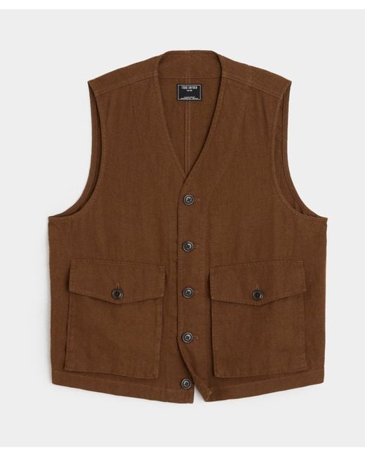 Todd Snyder Brown Linen Utility Vest for men