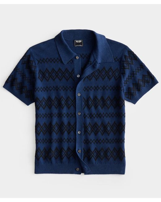 Todd Snyder Blue Embroidered Full-placket Polo for men