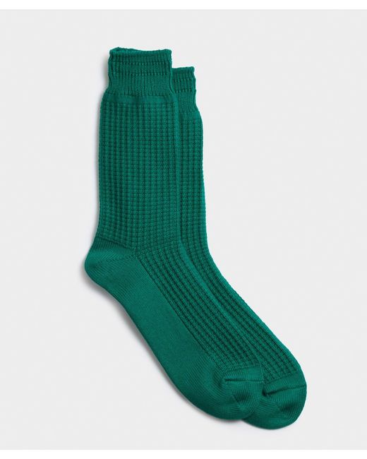 RoToTo Green Cotton Waffle Crew Socks for men