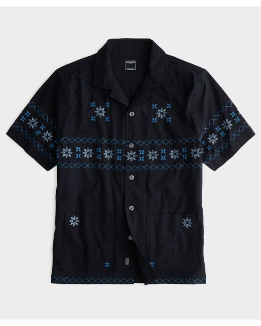 Todd Snyder Blue Black Embroidered Leisure Shirt for men