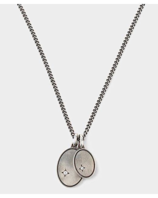 MAOR The Gudo Oval Necklace Silver With White Diamonds for men
