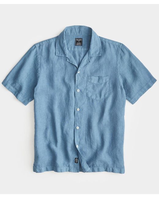 Todd Snyder Blue Sea Soft Linen Camp Collar Shirt for men