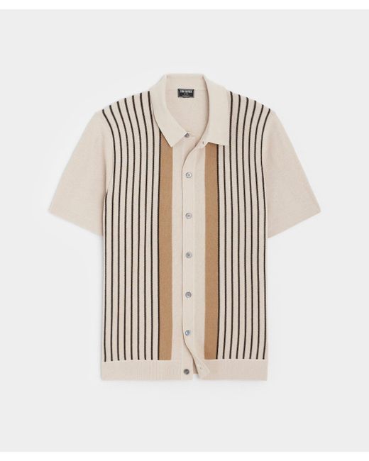 Todd Snyder White Vertical Stripe Full-placket Polo for men