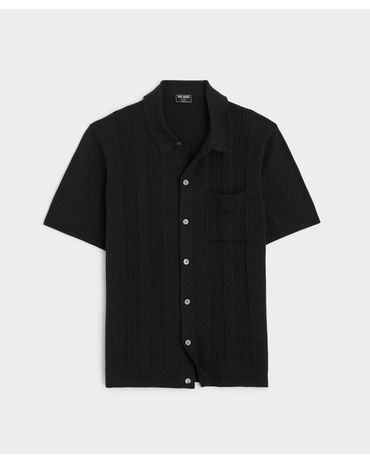 Todd Snyder Black Silk Cotton Ribbed Full Placket Polo for men
