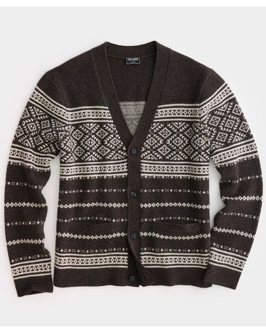 Todd Snyder Black Placed Fair Isle Cardigan for men