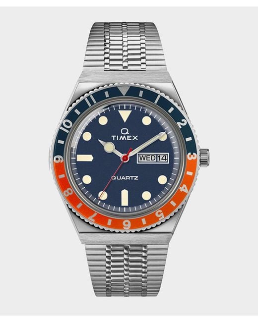 Timex Gray Q Reissue Navy Dial With Navy/orange Bezel Bracelet Watch for men