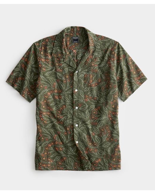 Todd Snyder Green Olive Floral Embroidery Camp Collar for men