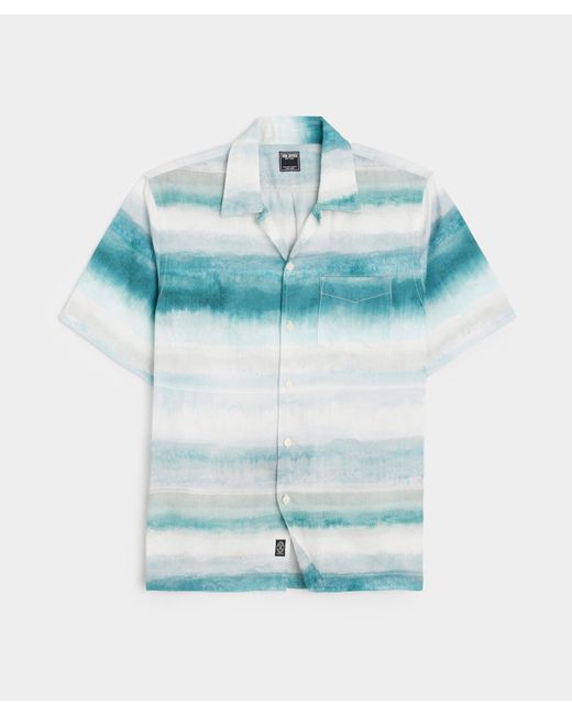 Todd Snyder Blue Ombre Watercolor Short Sleeve Camp Collar Shirt for men