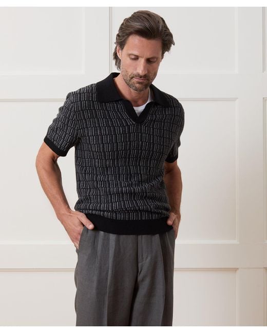 Todd Snyder Linen Patterned Montauk Sweater Polo in Black for Men