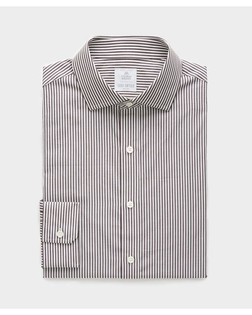 Todd Snyder Gray Brown Banker Stripe Spread Collar Dress Shirt for men