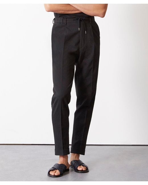 Todd Snyder Black Seersucker Madison Drawstring Suit Pant for men