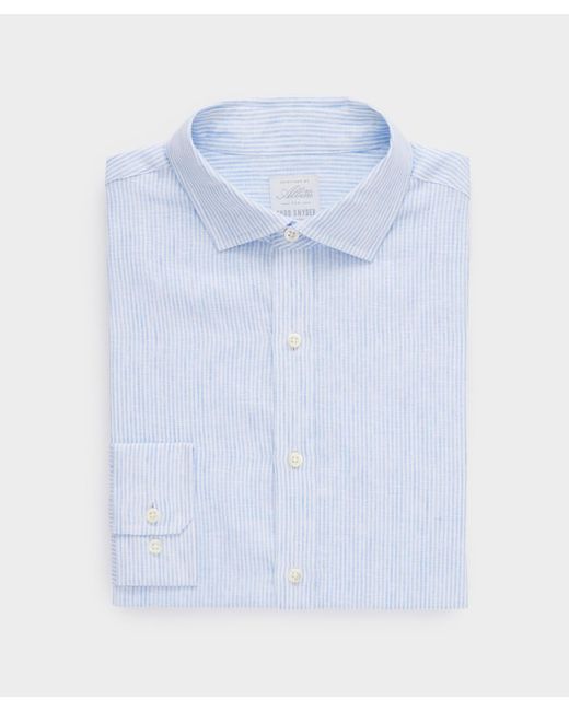 Todd Snyder Blue Pinstripe Linen Spread Collar Dress Shirt for men