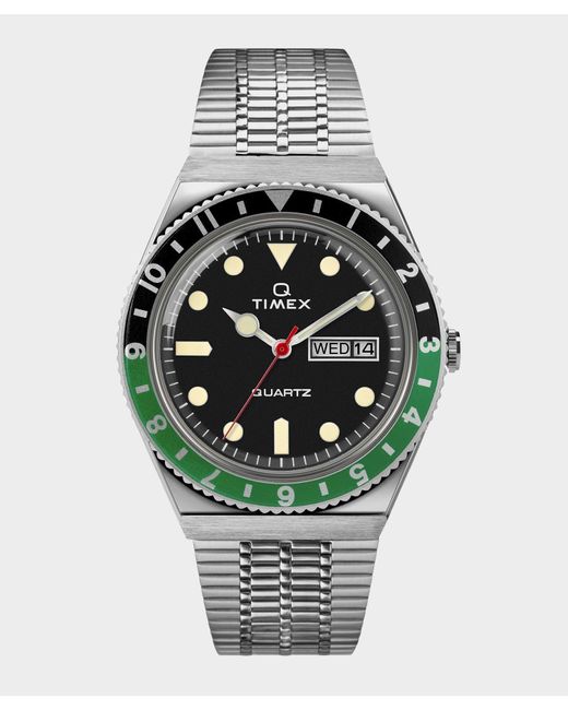 Timex Metallic Q Reissue Black Dial With Black/green Bezel Bracelet Watch for men