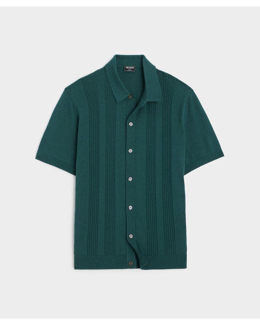 Todd Snyder Green Silk Cotton Ribbed Full Placket Polo for men