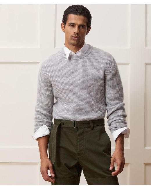 Todd Snyder Waffle Cashmere Crewneck Sweater in Gray for Men Lyst