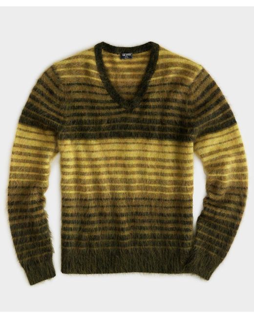 Todd Snyder Green Horizontal Stripe Mohair V-neck Sweater for men