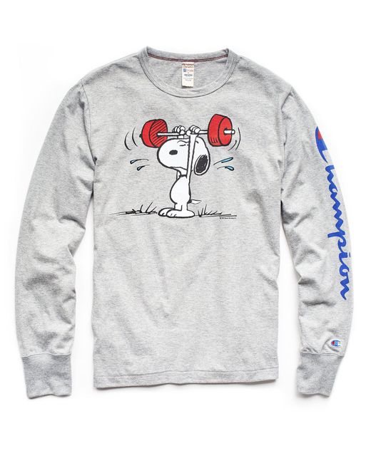 Todd Snyder Champion X Peanuts Long Sleeve Snoopy Weightlifting T-shirt ...