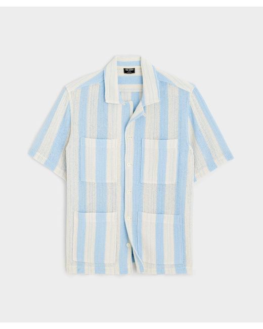 Todd Snyder Blue Striped Open-knit Guayabera Polo Shirt for men