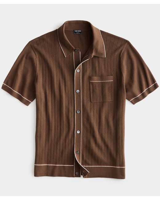Todd Snyder Brown Cotton Silk Short Sleeve Full Placket Riviera Polo for men