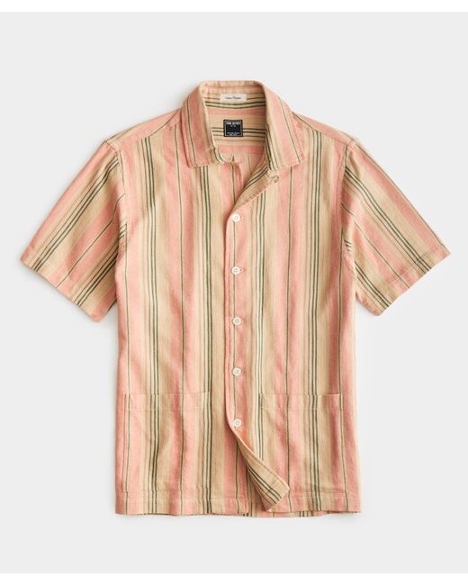 Todd Snyder Natural Pink Stripe Short Sleeve Leisure Shirt for men