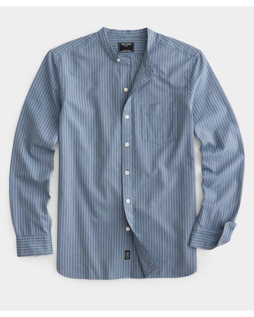Todd Snyder Blue Indigo Striped Band Collar Shirt for men