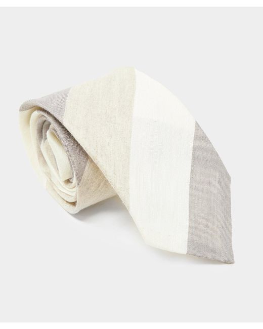 Todd Snyder White Linen Silk Bar Stripe Tie In Cream for men