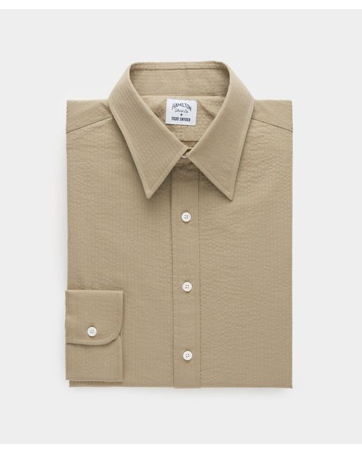Todd Snyder Natural Hamilton + Seersucker Long Point Collar Shirt In Sage for men
