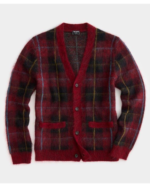 Todd Snyder Red Check Mohair Cardigan for men
