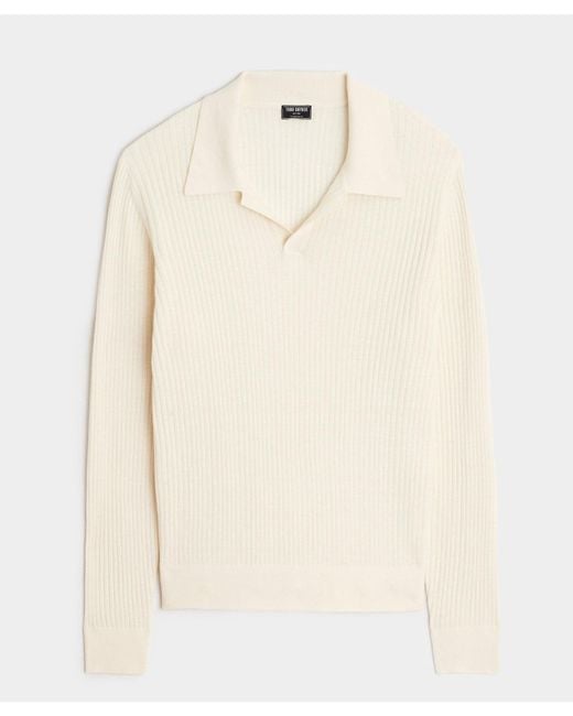 Todd Snyder Men's Natural Silk-cashmere Ribbed Montauk Sweater Polo