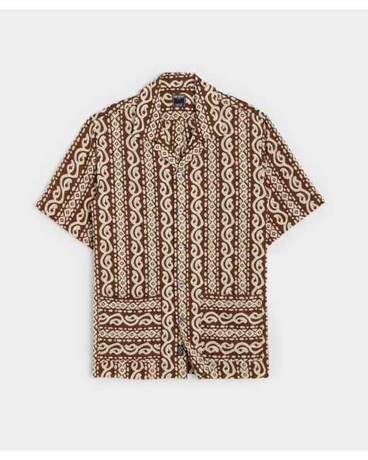 Todd Snyder Brown Geometric Dobby Short Sleeve Camp Collar Shirt for men