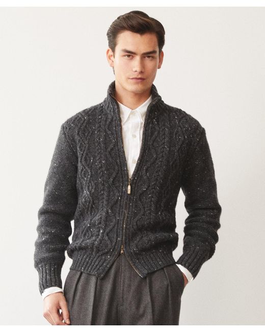 Inis Meáin Black Inis Mein Cable Zip Cardigan In Dark Charcoal for men
