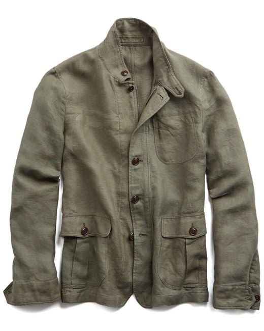 Todd Snyder Green Coated Linen Safari Jacket In Olive for men