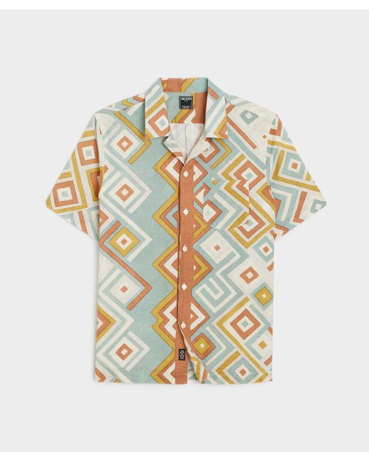 Todd Snyder White Zigzag Linen Camp Collar Shirt for men