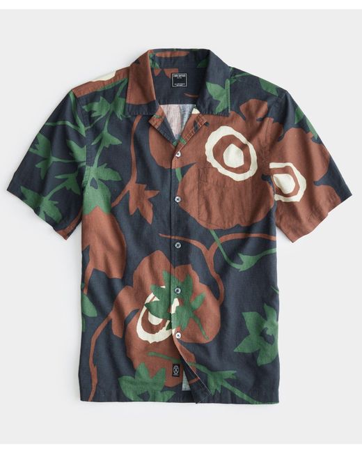 Todd Snyder Green Abstract Floral Short Sleeve Camp Collar Shirt for men