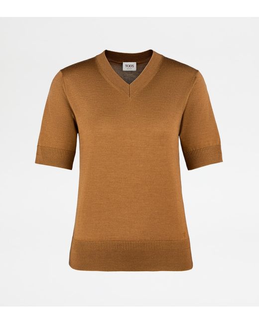 Tod's Brown Short-Sleeved Silk Blend Jumper