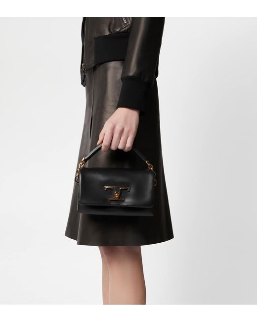 Tod's Black T Timeless Flap Bag In Leather Micro