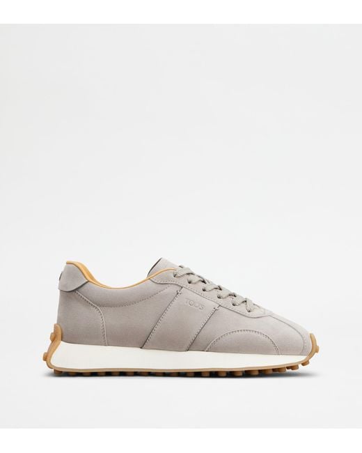 Tod's White Logo-Stamp Suede Lace-Up Sneakers