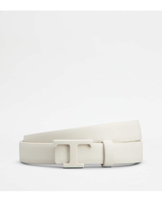 Tod's White T Timeless Reversible Belt In Leather
