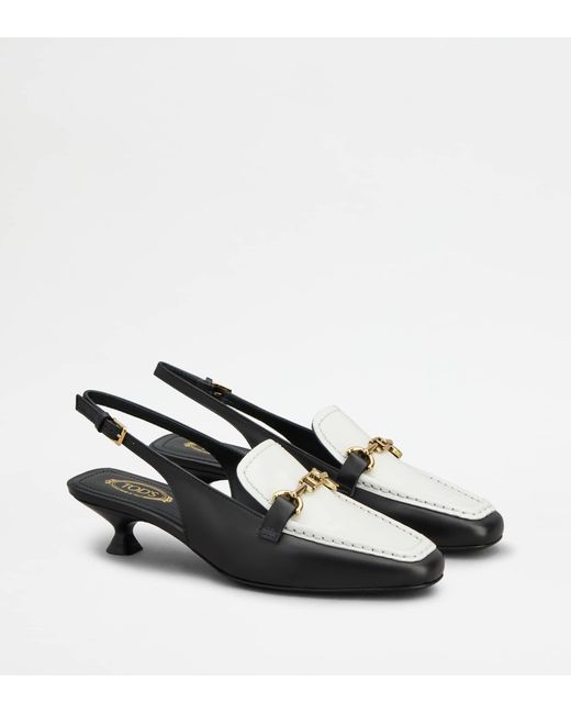 Tod's Black Slingback-Loafers Aus Leder, Weiss,Schwarz