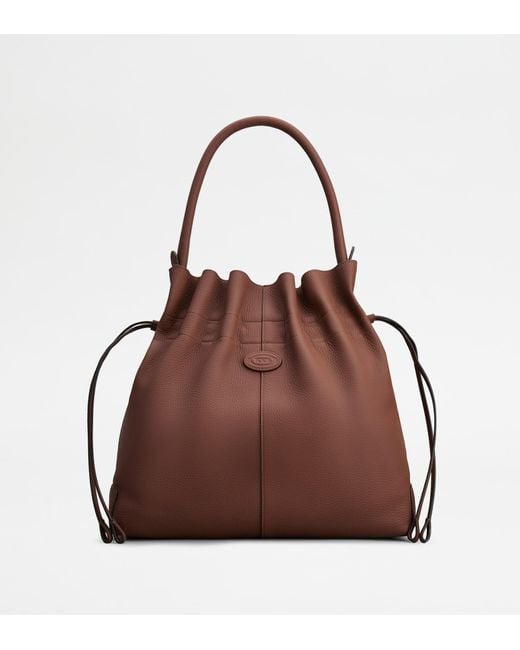 Tod's Brown Di Bag Bucket Bag In Leather Medium With Drawstring