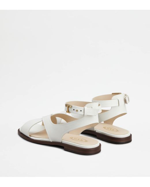 Tod's White Sandals In Leather
