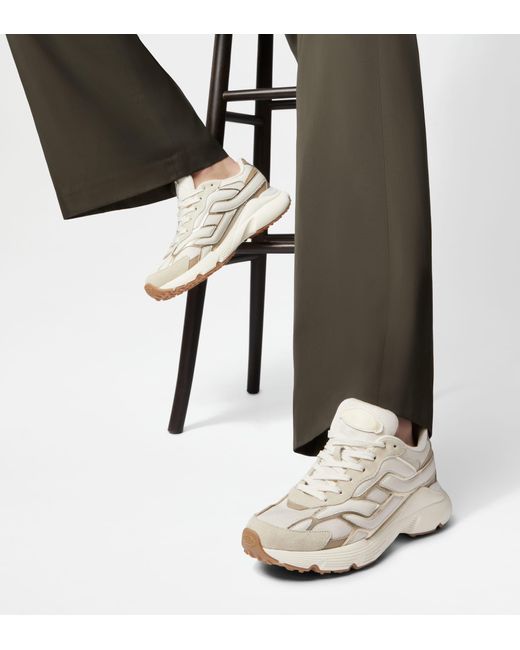 Tod's White Sneakers In Leather And Fabric