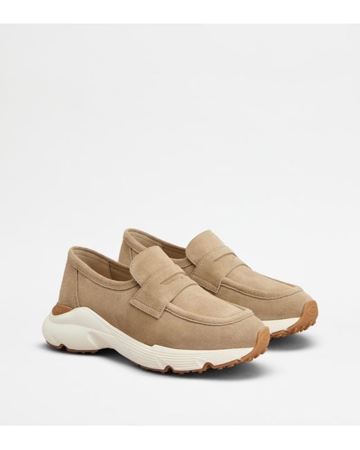 Tod's Natural Sportliche Loafers Aus Veloursleder