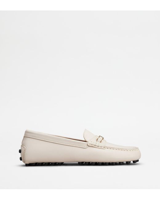 Tod's White Gommino Driving Shoes In Leather